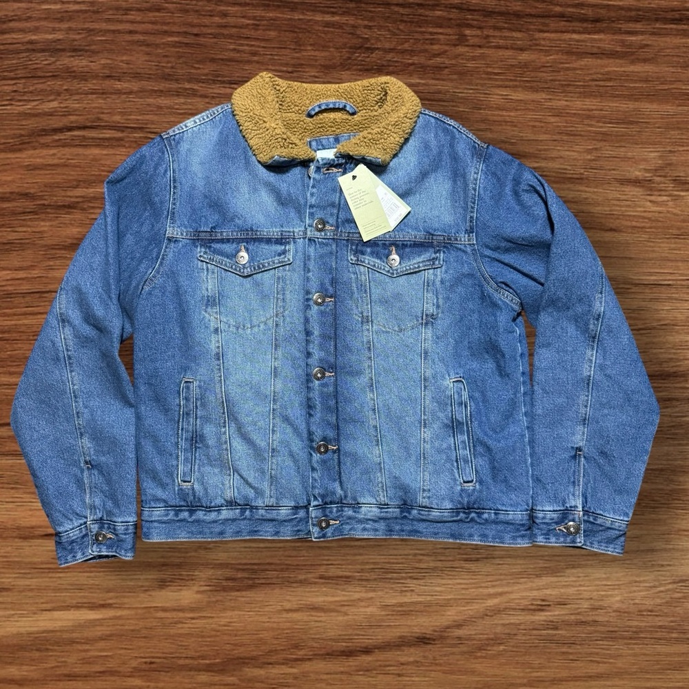 Goodfellow & Co Sherpa Lined Denim Jacket Men’s Large New With Tag Sherpa Collar - Picture 7 of 11